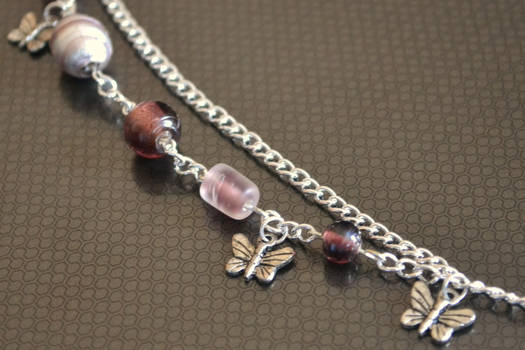 Purple Lilac Glass Butterflies Chain Bracelet