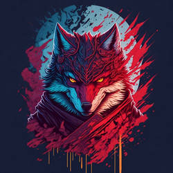 Illustration evil ninja wolf.