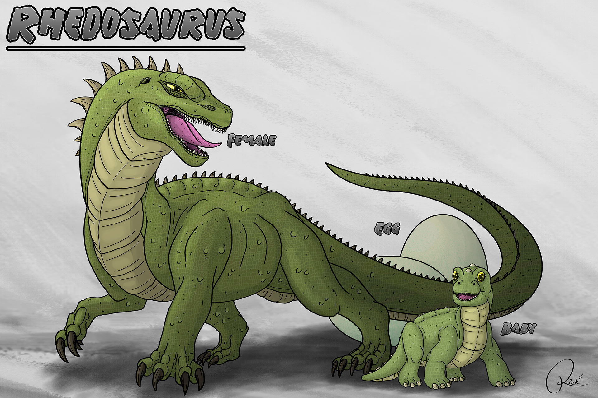 Rhedoaurus Rhedosaurus - Female, Egg 'n' Baby by NecroTitanDesign on DeviantArt