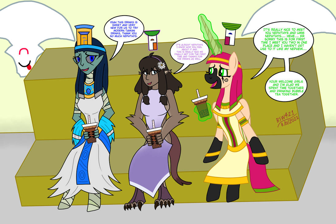 Three Nephthys having Bubble Tea together (AT)