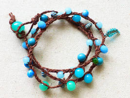 Blue Beaded Hemp Braid Wrap Bracelet