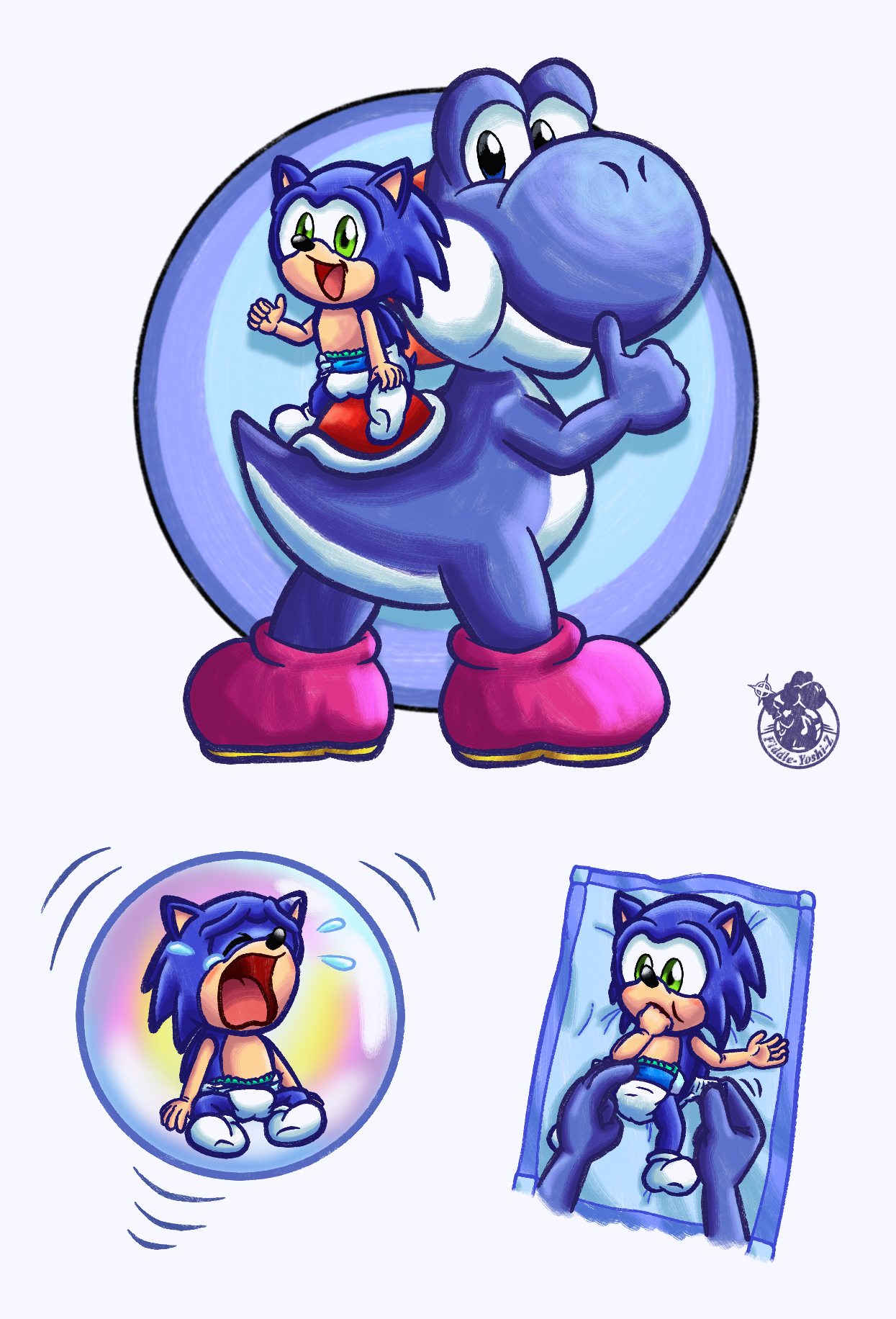 [YI x bS] Blue Yoshi and baby Sonic