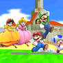 Mario Luigi Peach Daisy and Toad are Running