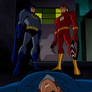 Captain Boomerang Knocked out by Batman and Flash