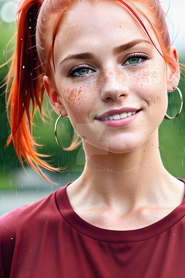 Red-haired girl standing in the rain by jack3863 on DeviantArt