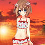 Blanc standing in the sunset