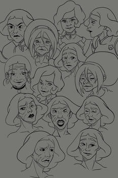 Lin Beifong and other Korra characters face study