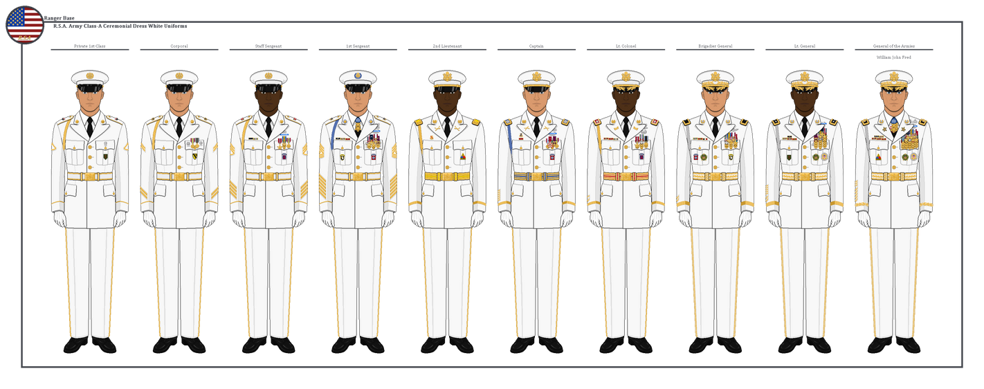 R.S.A. Army Class-A White Full Dress Uniforms by TheRanger1302 on DeviantArt R.S.A. Army Class-A White Full Dress Uniforms by TheRanger1302 on DeviantArt