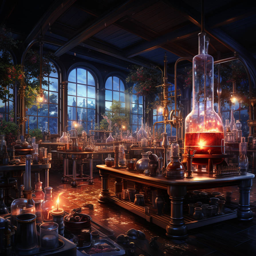 Midnight scene of a chemistry lab by MalcolmSacco on DeviantArt