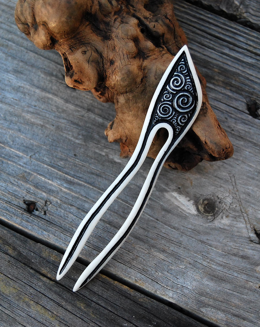 Bone Hairfork with Spirals