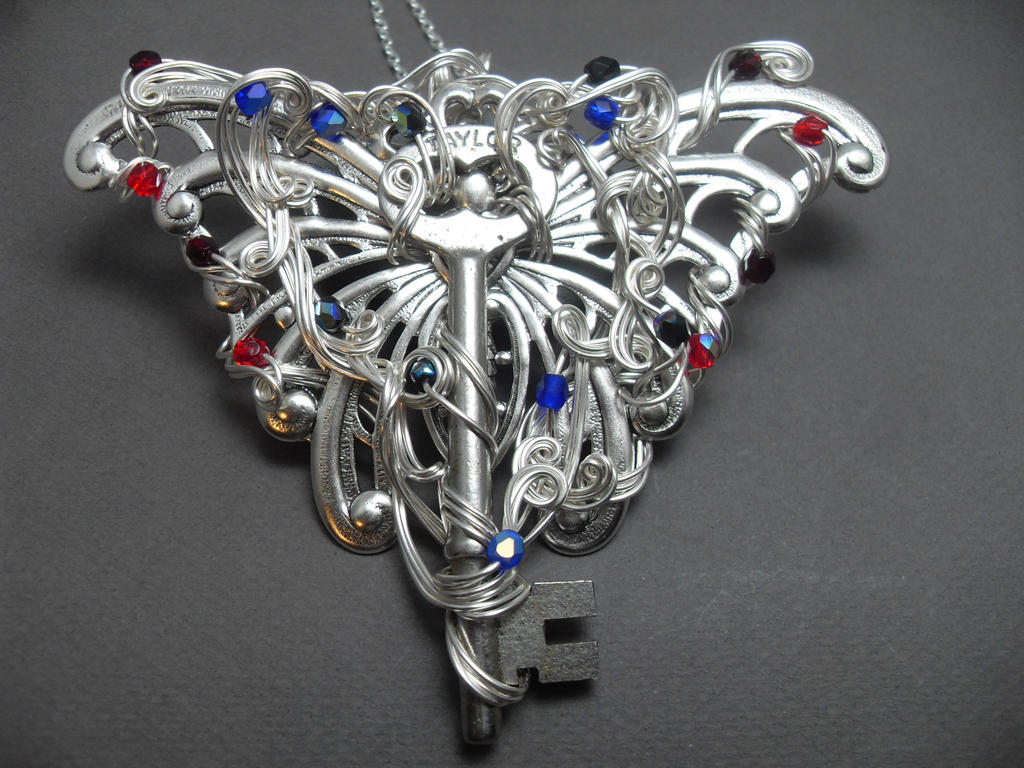 Custom Butterfly Winged Skeleton Key Heart Necklac