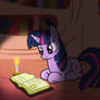 Twilight Sparkle reading at night
