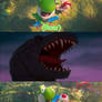 Fantasia T-Rex Roars At Yoshi And Toad