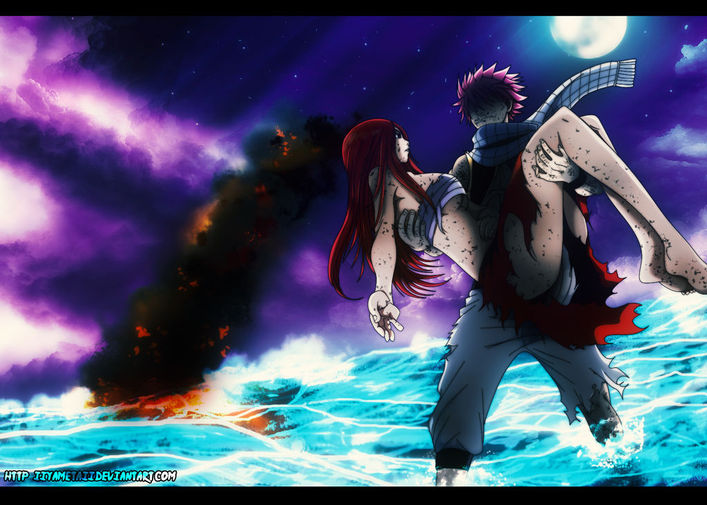 Natsu saves Erza