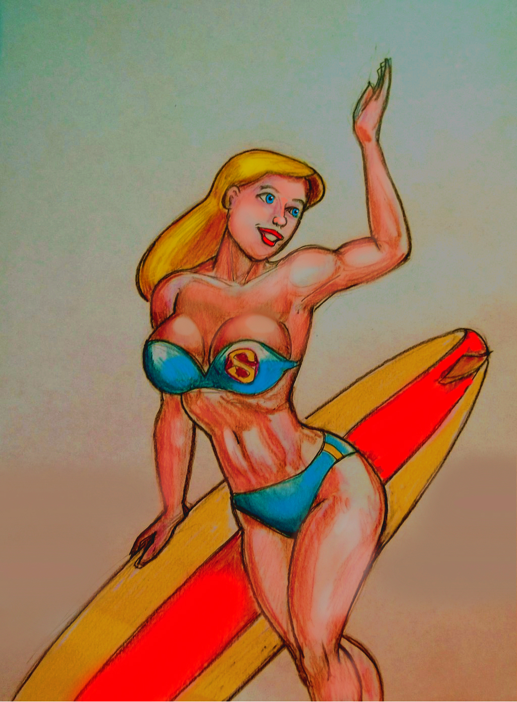 Supergirl and Surfboard