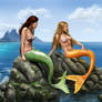 Pensive Mermaids on Rocks