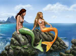 Pensive Mermaids on Rocks by dashinvaine