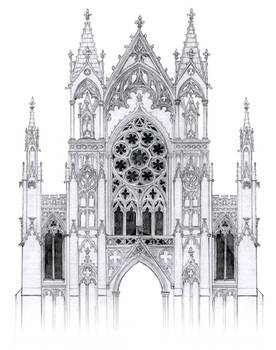 gothic facade with rose window