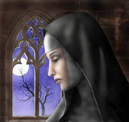 Nun in moonlight