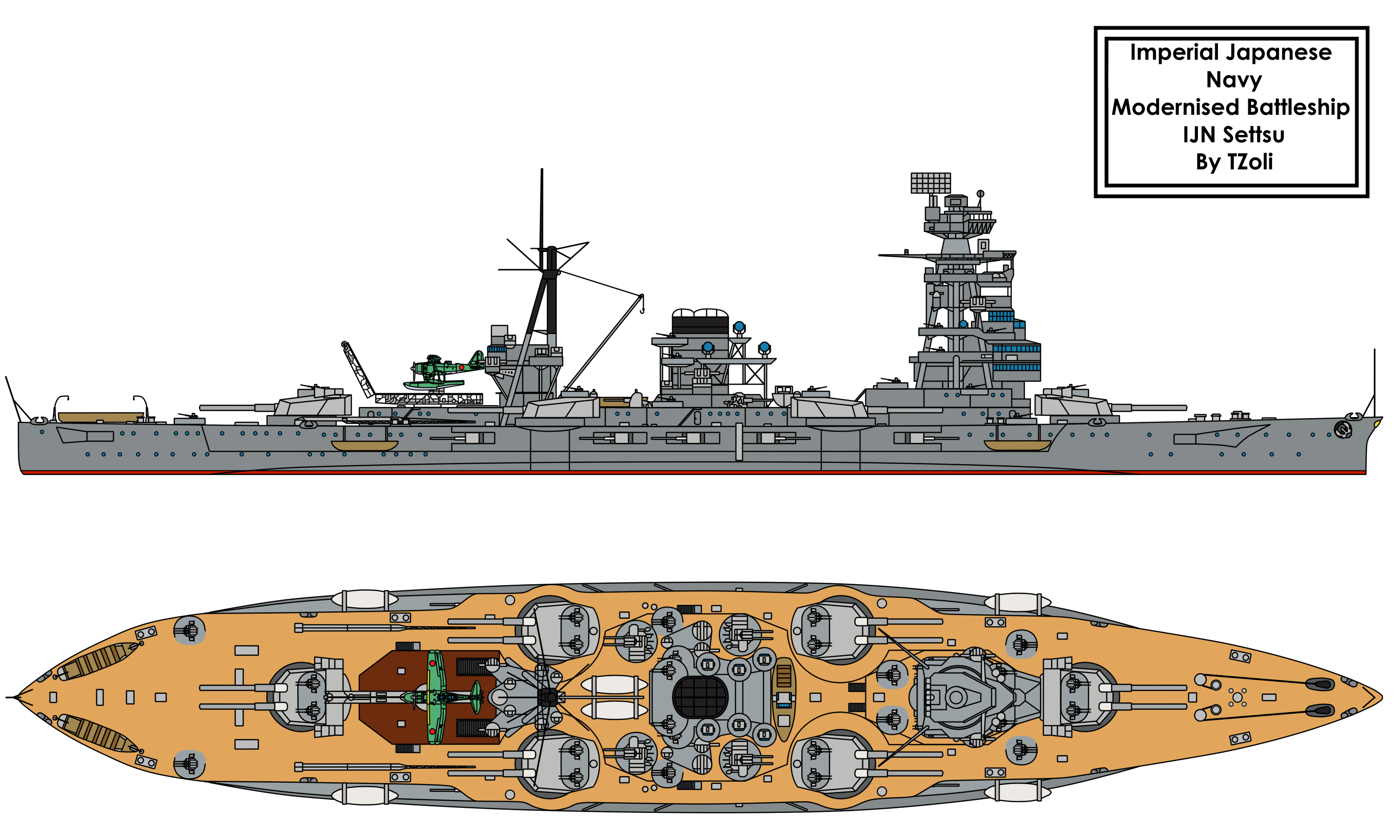 Coloured Modernised IJN Settsu