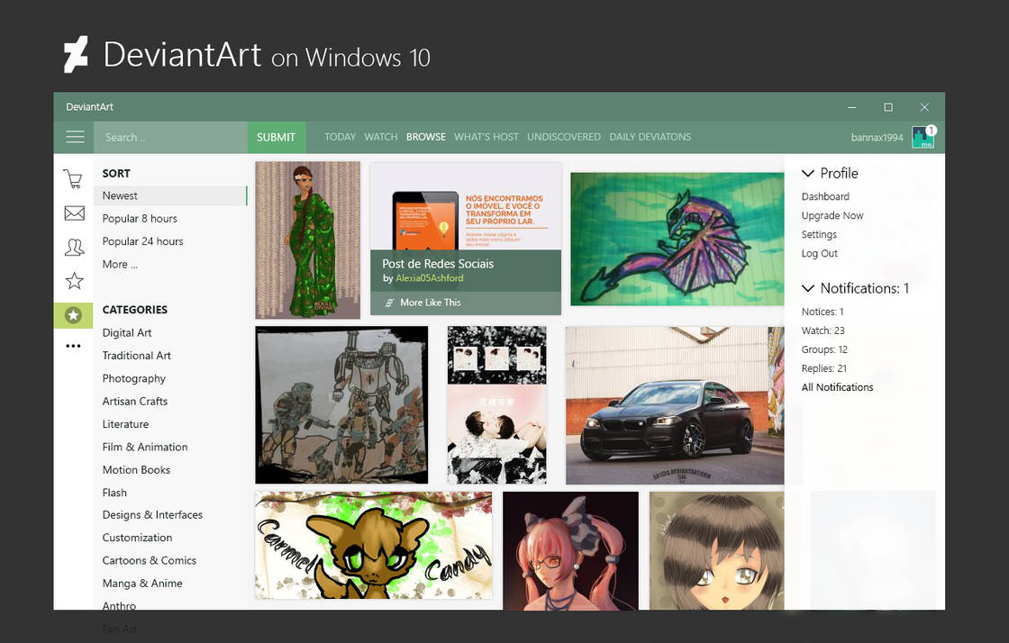 DeviantArt Windows 10 App - Concept by bannax1994 on DeviantArt