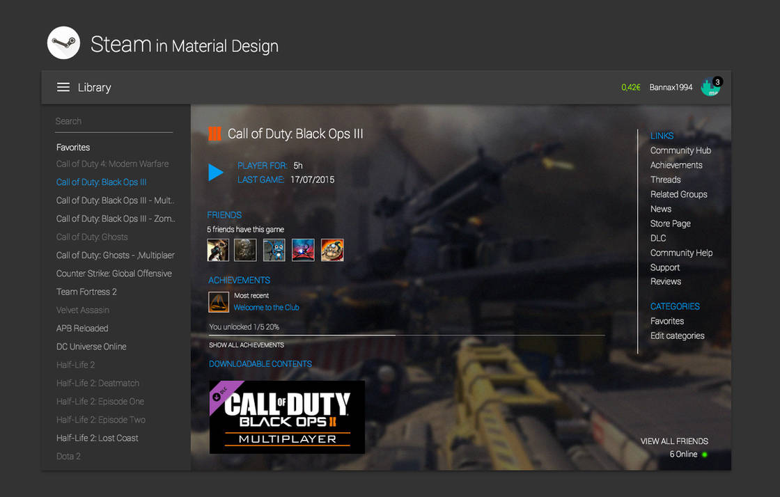 Steam in Material Design - Concept by bannax1994 on DeviantArt