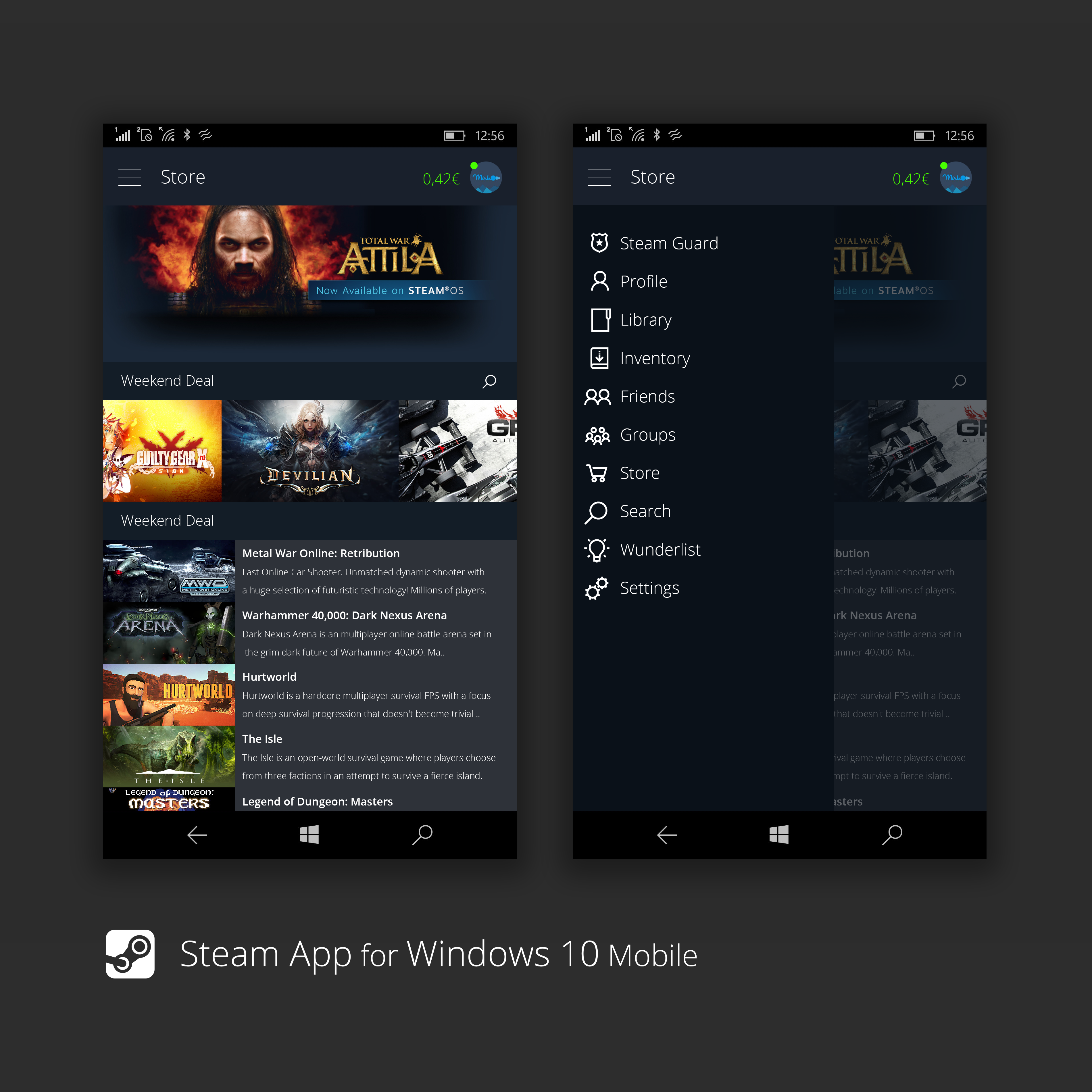 Steam on Windows 10 Mobile - Concept