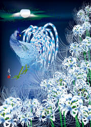 Blue Rooster with  Lycoris