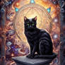 Portrait of a black cat with elven dreaming