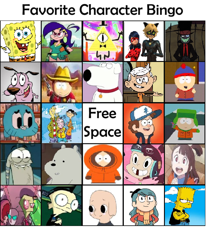Favorite Cartoon Character Bingo by lh1200 on DeviantArt Favorite Cartoon Character Bingo by lh1200 on DeviantArt