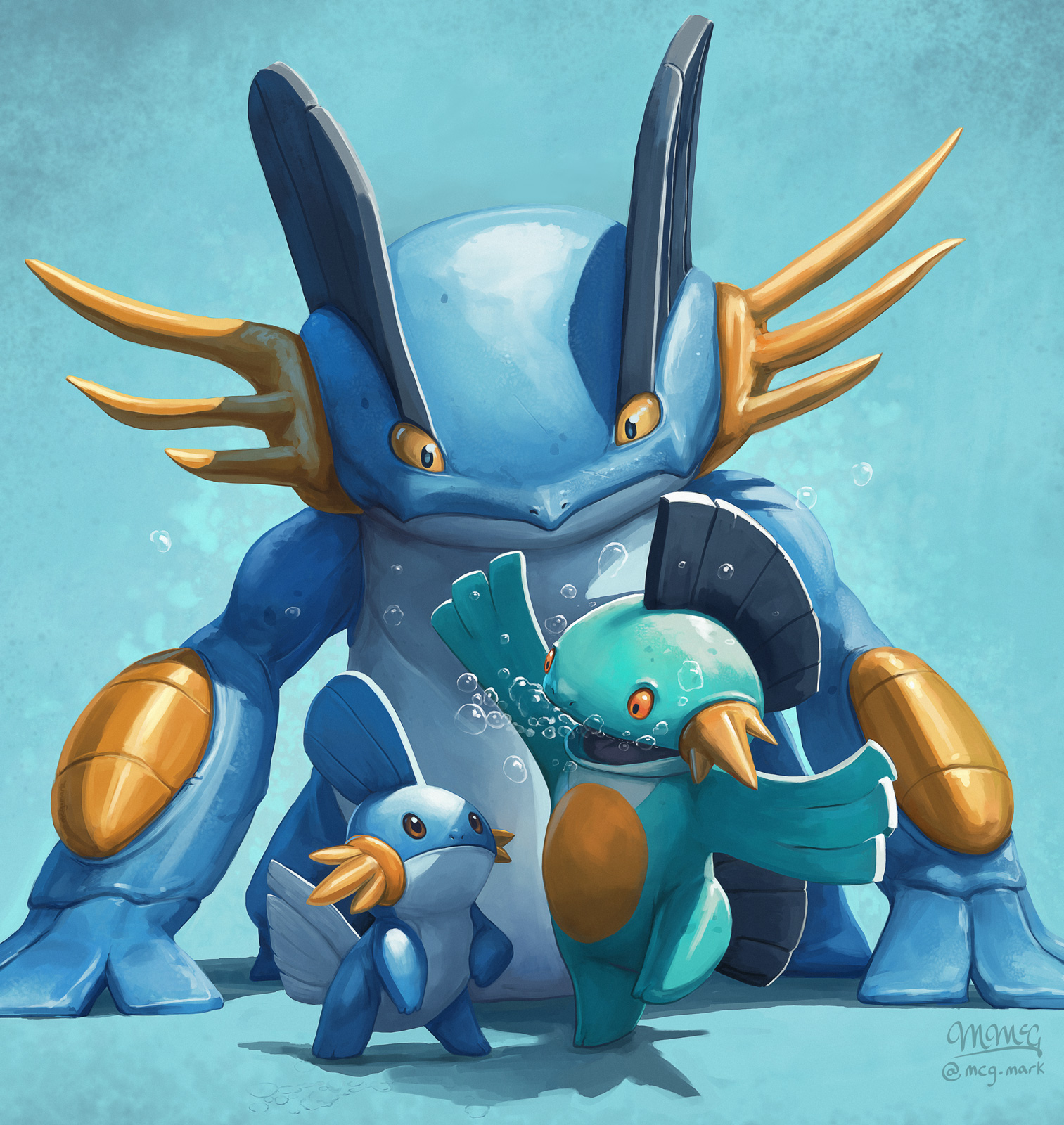 Marshantomp Mudkip, Marshtomp, and Swampert by mcgmark on DeviantArt