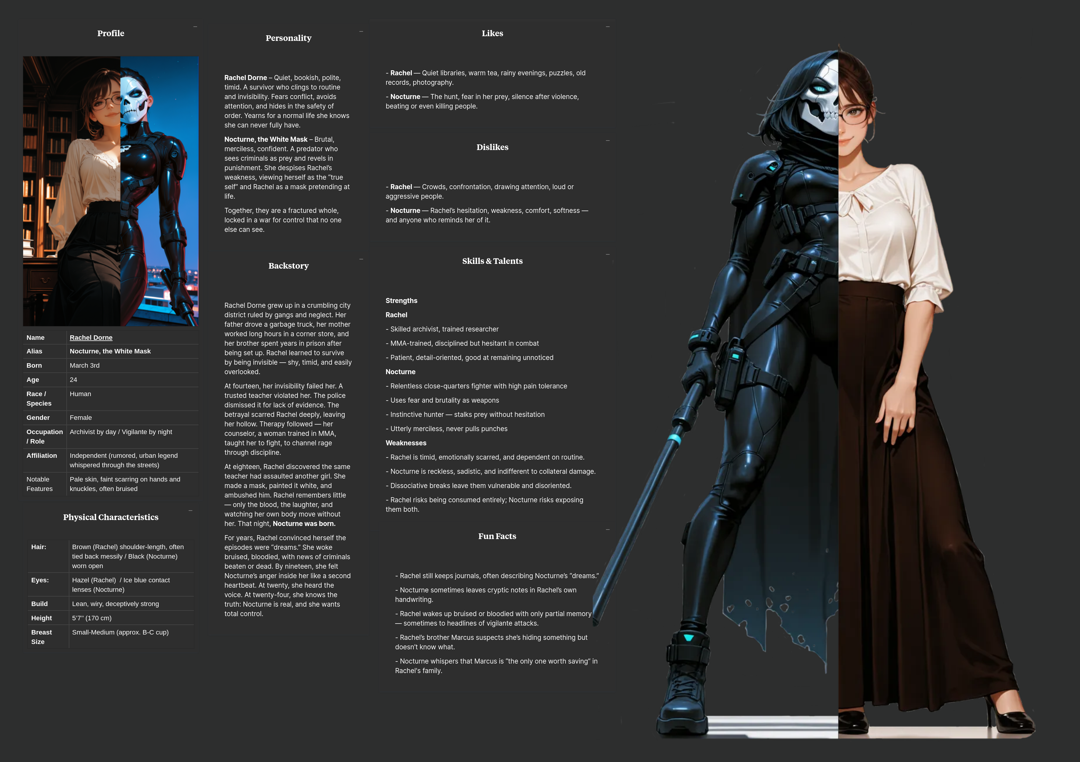 Character Sheet: Rachel Dorne / Nocturne by Malgosh on DeviantArt