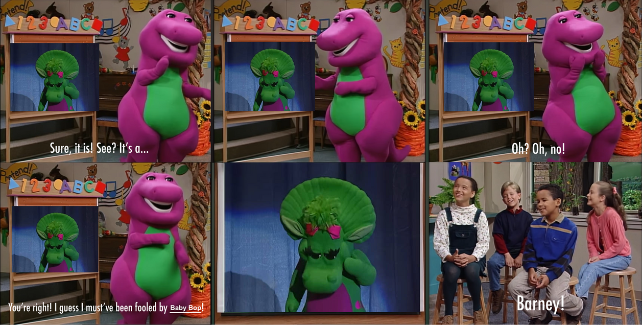 Barney Get Fooled By Baby Bop Is being Green by MaxGoudiss on DeviantArt