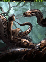 Kaa and Mowgli Jungle Book Movie concept art