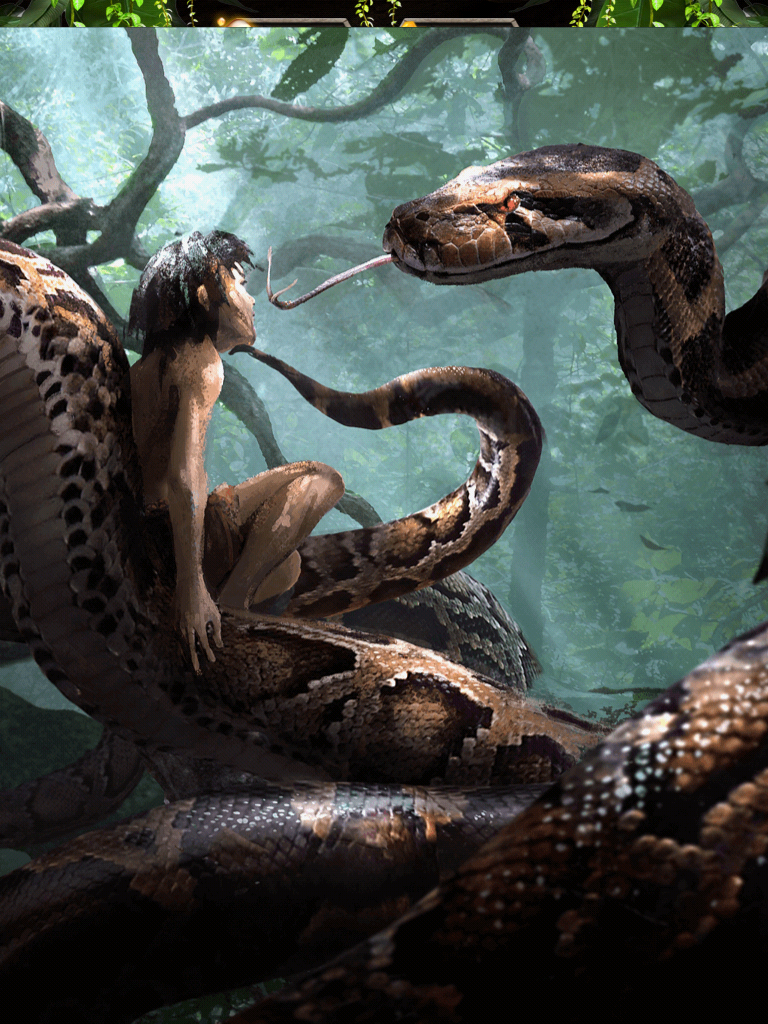 Kaa and Mowgli Jungle Book Movie concept art