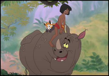 Mowgli and Kichi riding Rocky the Rhino (by Kaion) by geraldson202