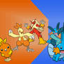 Gen 3 starters and their evos.