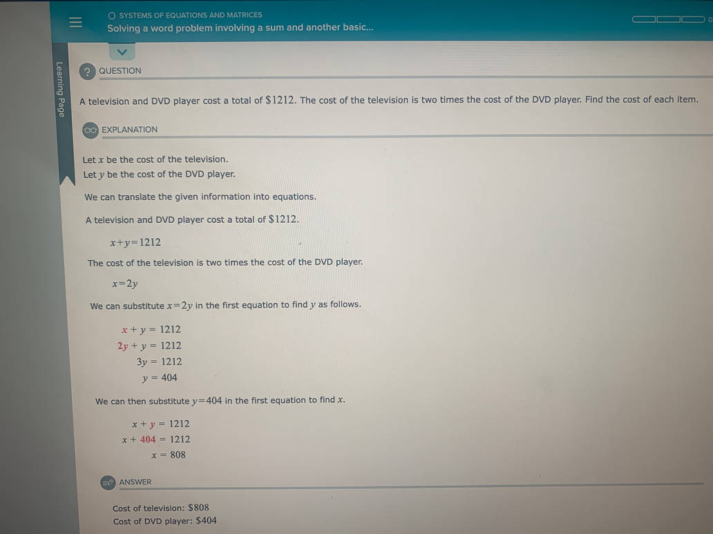 Math: Solve a word problem involving sum and basic by ...