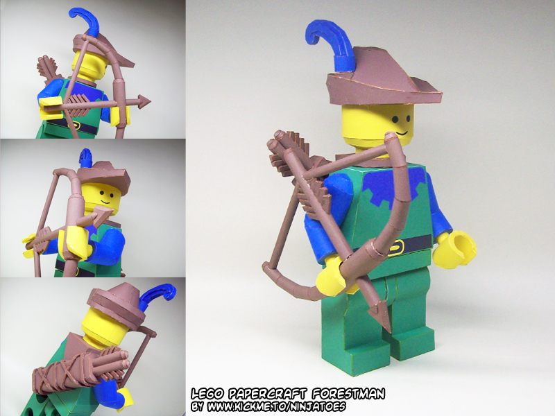 papercraft LEGO Forestman with bow+arrow