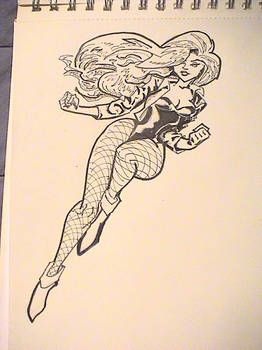 lunch sketch - Black Canary action (B-W)