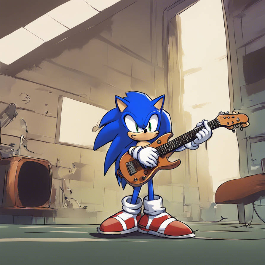 Sonic playing a guitar