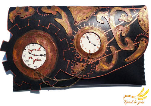 Steampunk Time-leather clutch bag