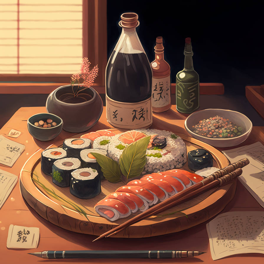 Japanese Sushi Dinner in the Style of Ghibli by Mettalynk on DeviantArt