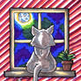 moon watching window cat
