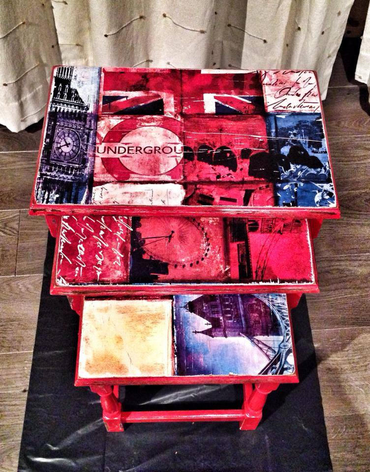 London Calling decoupage 3 piece tables by VintageBrocante London Calling decoupage 3 piece tables by VintageBrocante