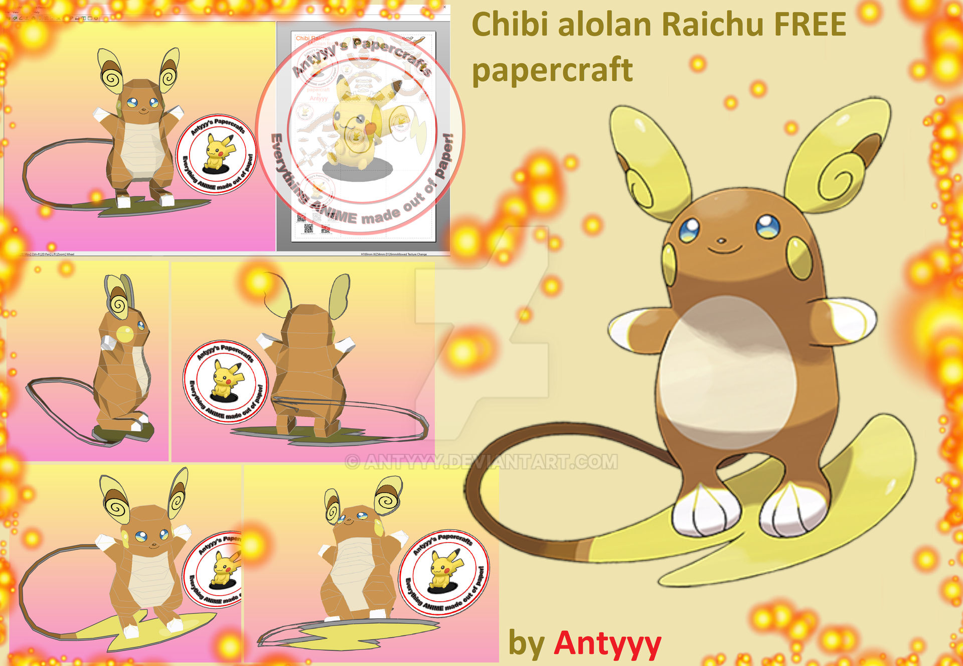 Chibi alolan Raichu papercraft (FREE download)