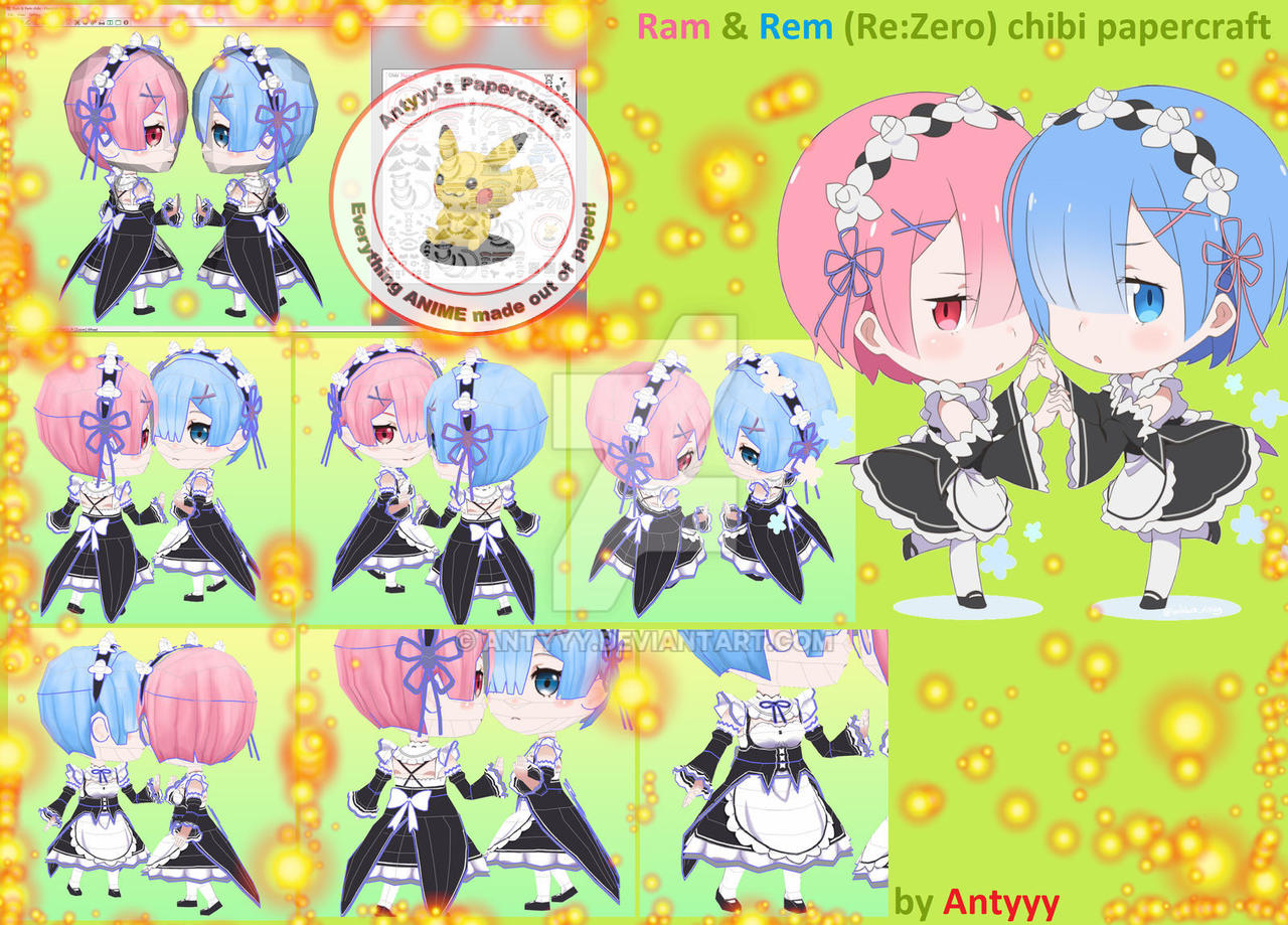 Ram and Rem chibi (Re: Zero) papercraft by Antyyy on DeviantArt