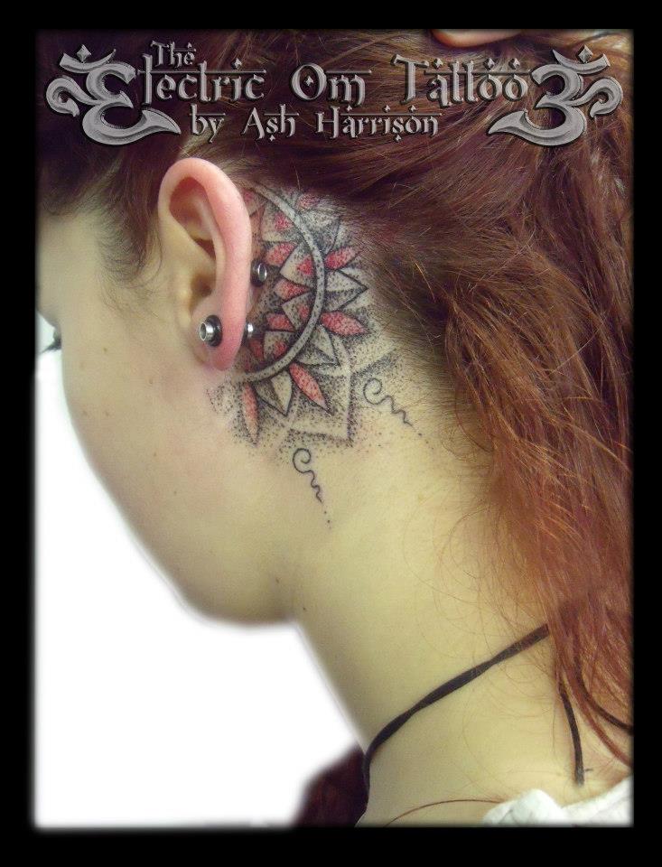 dotwork mandala head tattoo