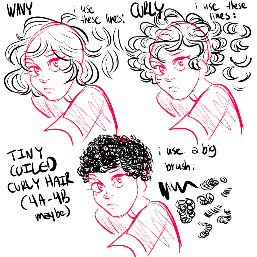 how i draw curly hair, kinda by demmangos on DeviantArt