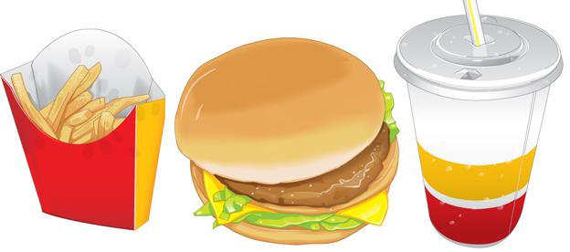 burger, fries and shake